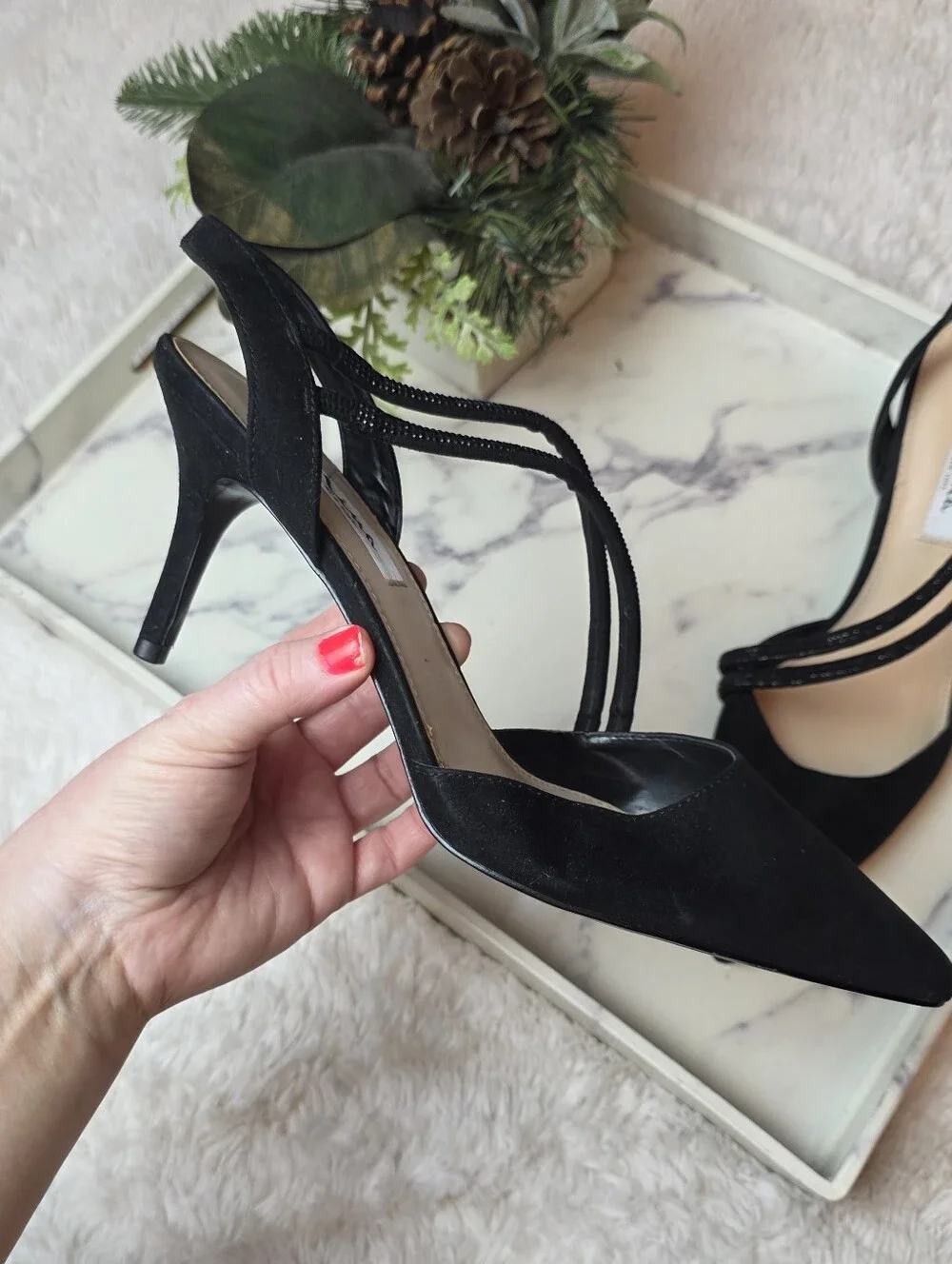 NINA Tansy Black Beaded Pointed Toe Pump Heel Wedding Holiday Formal Size 11